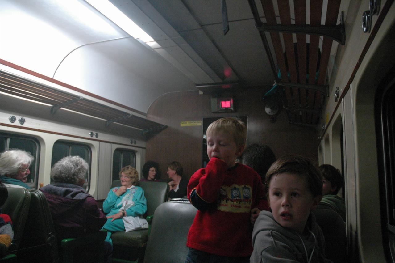 Jake and Flynn as steam train passes through tunnel under main suburban line at Everleigh