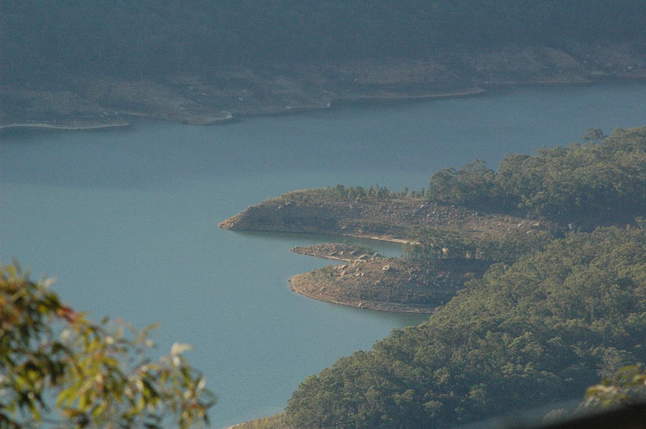 Looking north from Burragorang Lookout at Nattai, showing low water level in Warragamba Dam