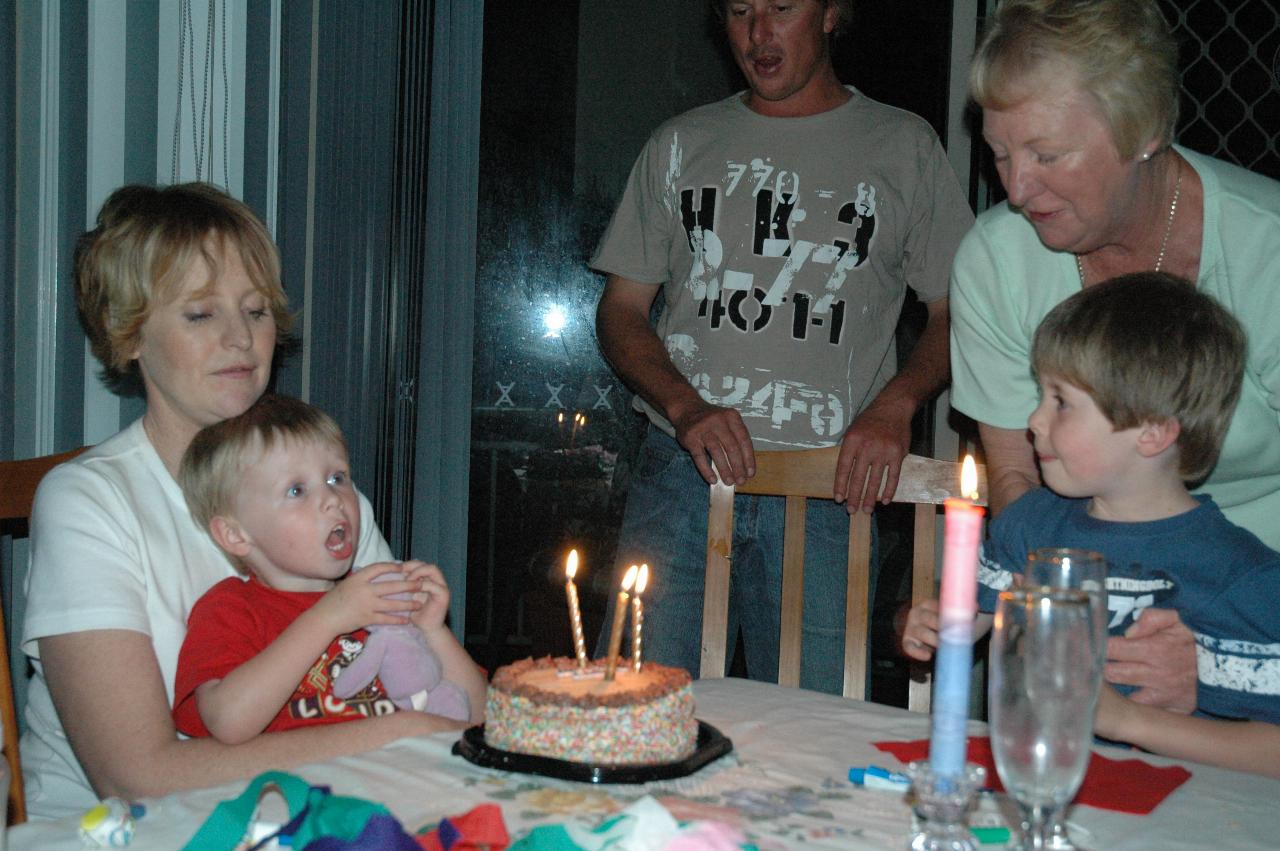 Michelle with Flynn at her birthday, with Cameron, Yvonne and Jake