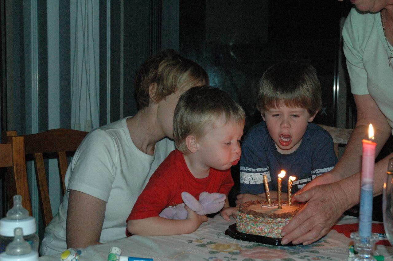 Flynn blowing out the candles at Michelle's birthday party at Illawong