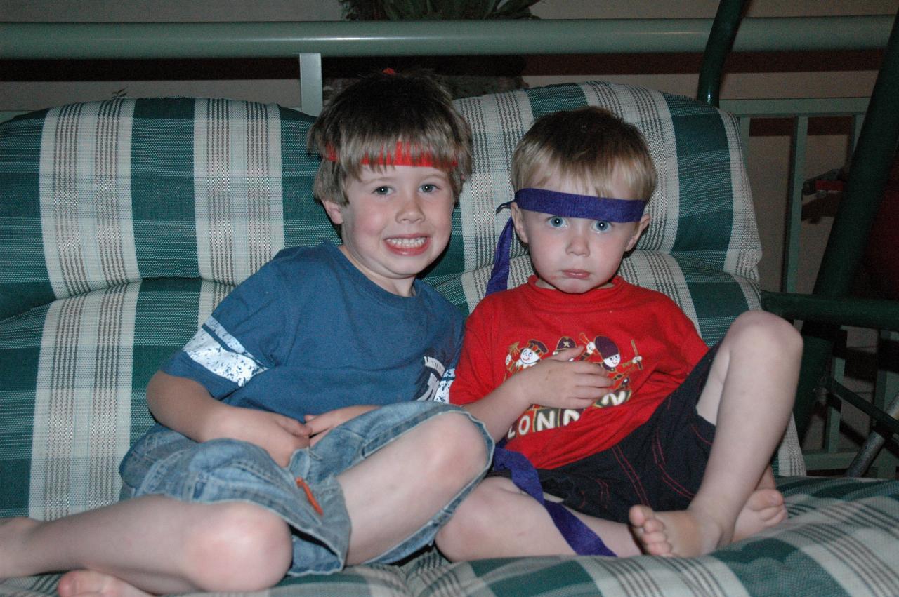 Jake and Flynn with Indian head bands