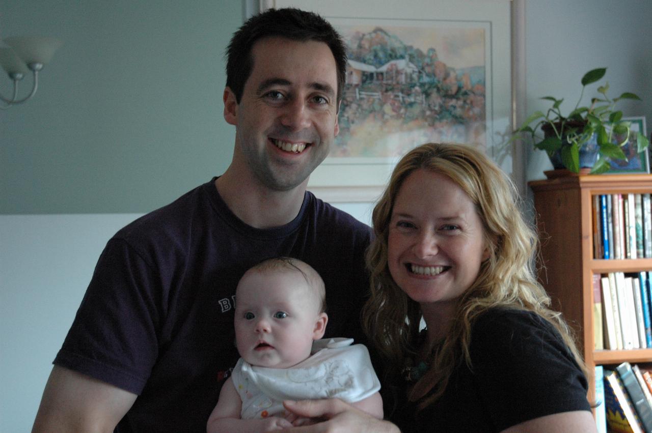 Graeme, Karen and Eva at extended family dinner at Illawong