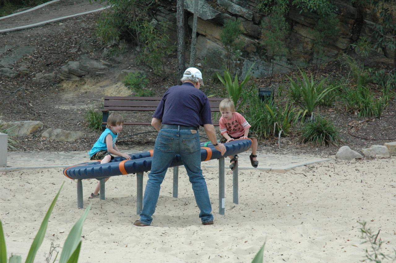 Family picnic at Como Pleasure Grounds: Peter with Jake and Flynn