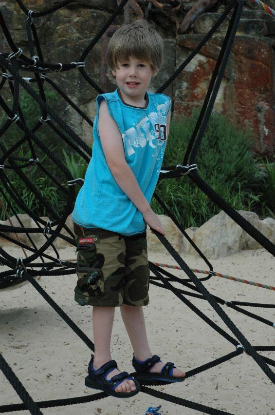 Jake climbing on the ropes at Como Pleasure Grounds for family picnic