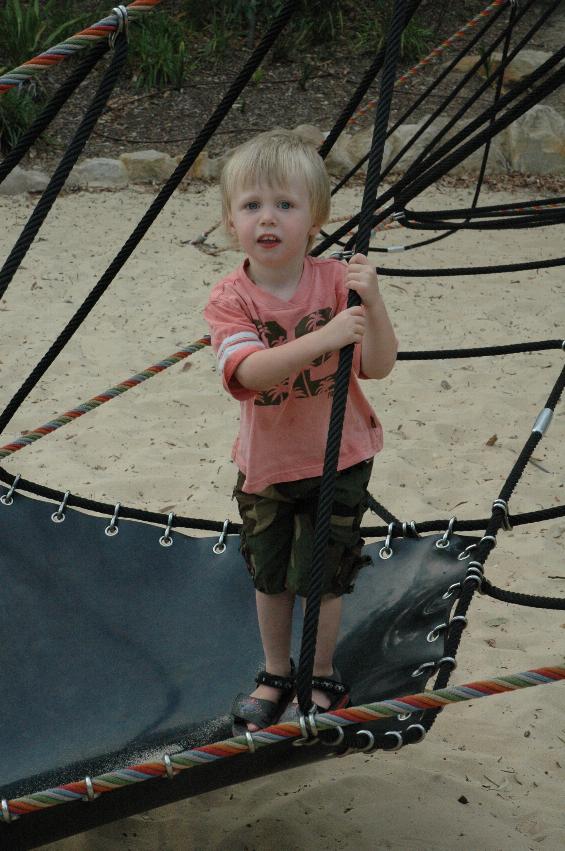 Flynn not ready to climb on the ropes at Como Pleasure Grounds for family picnic