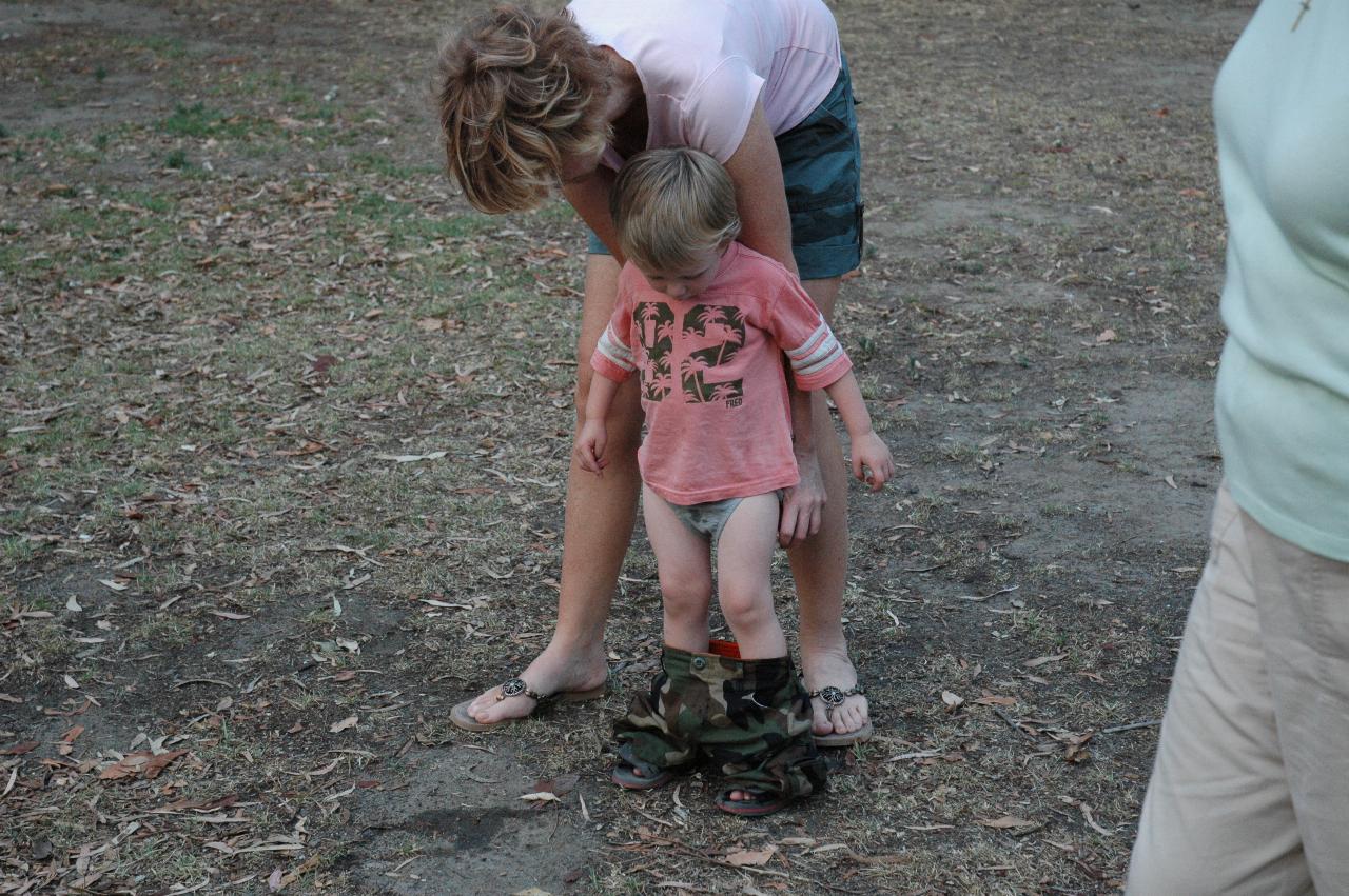 Flynn with his pants down at Como Pleasure Grounds for family picnic