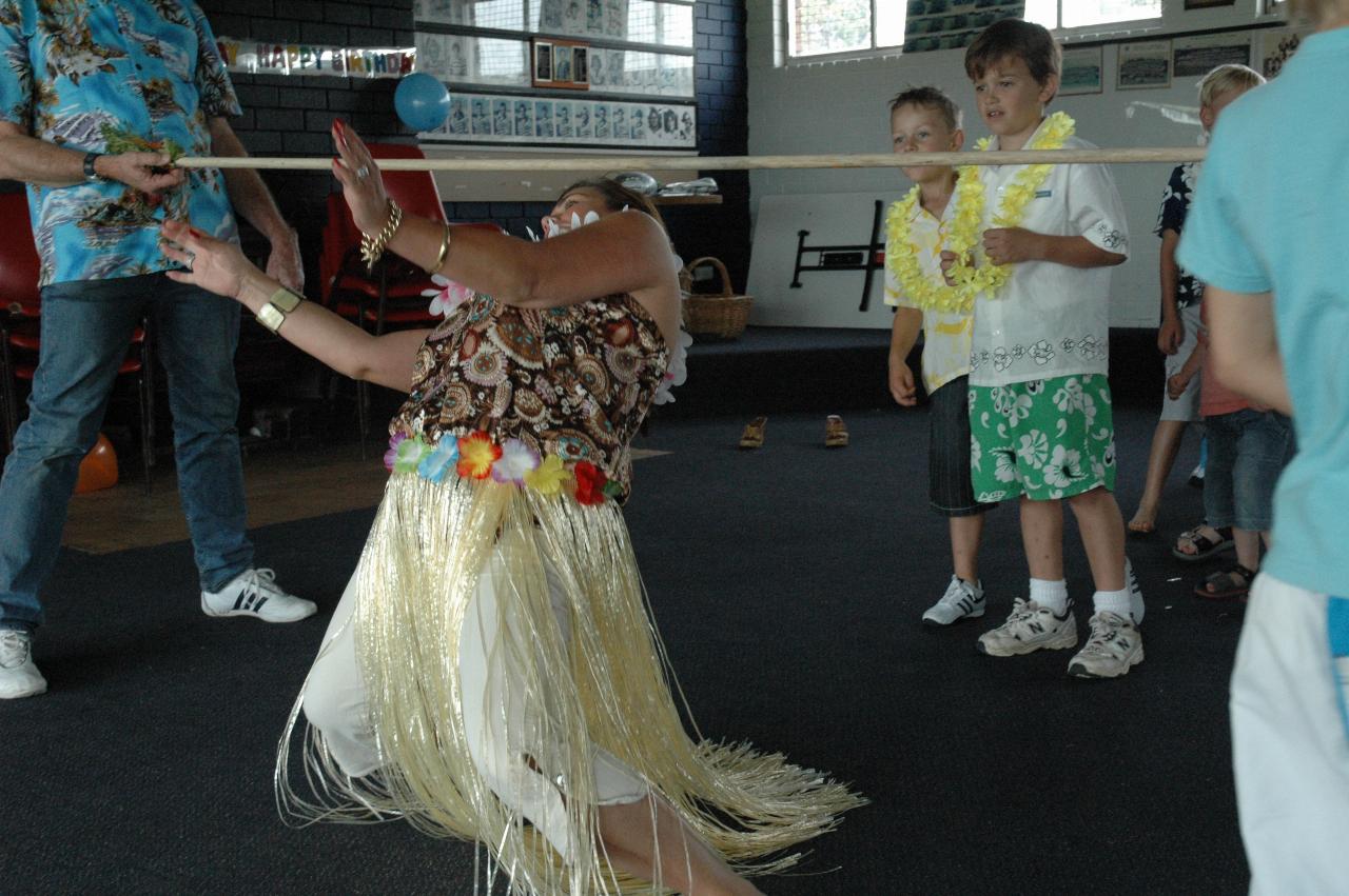 Tynan's 7th birthday party: Deacea (Tynan's mum) doing the Limbo Rock