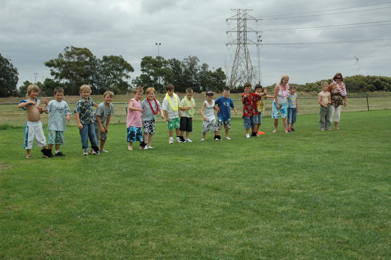 Tynan's 7th birthday party: The three legged race is in the starters hands