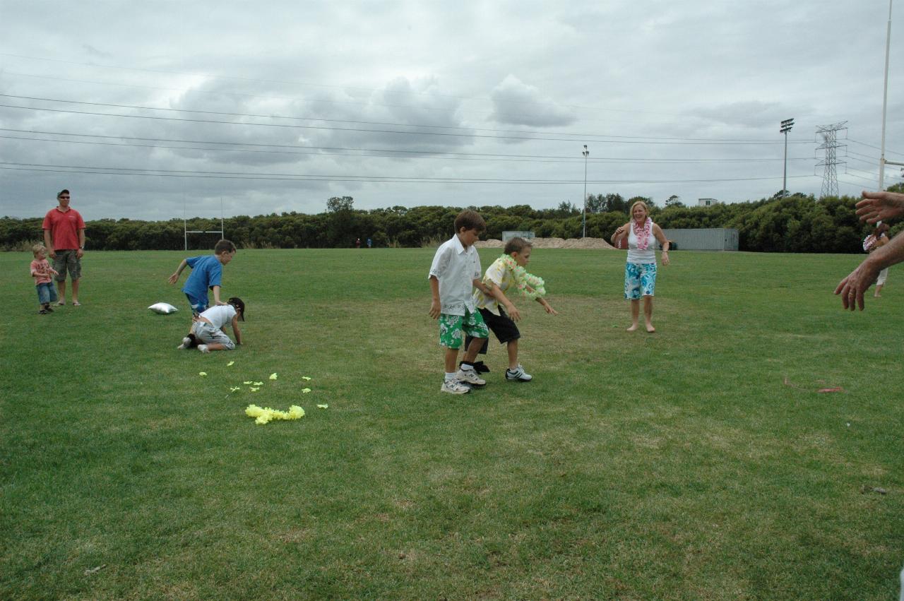 Tynan's 7th birthday party: The three legged race has a clear leader