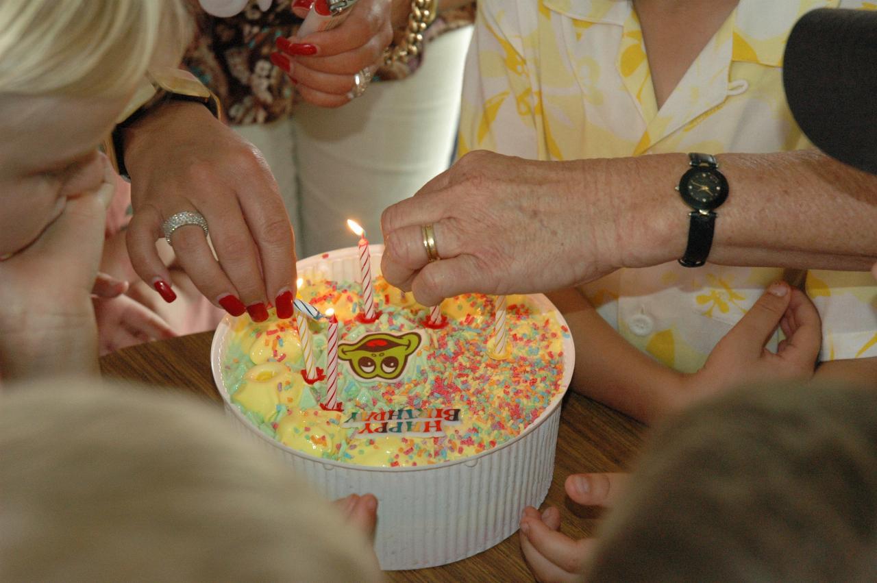 Tynan's 7th birthday party: Lighting candles on birthday cake