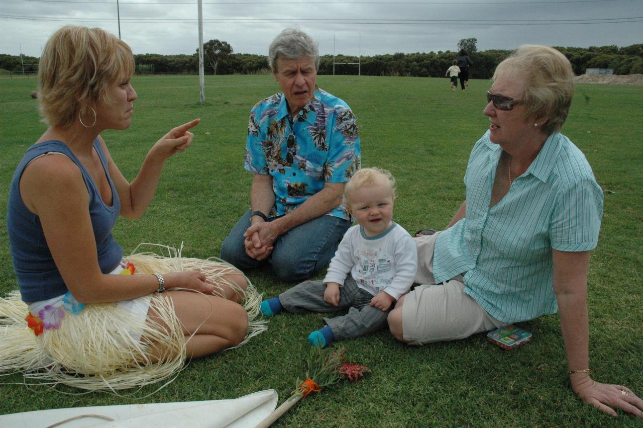 Tynan's 7th birthday party: Kelly, Peter, Cooper and Yvonne on field