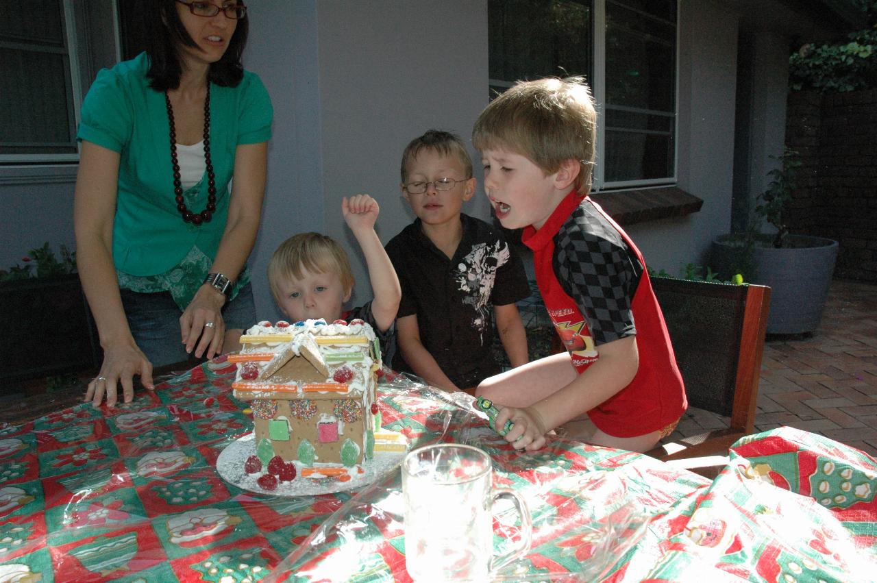 Christmas at Currey's: Jake's hand is hurting after he tried to break the ginger bread house with his hand