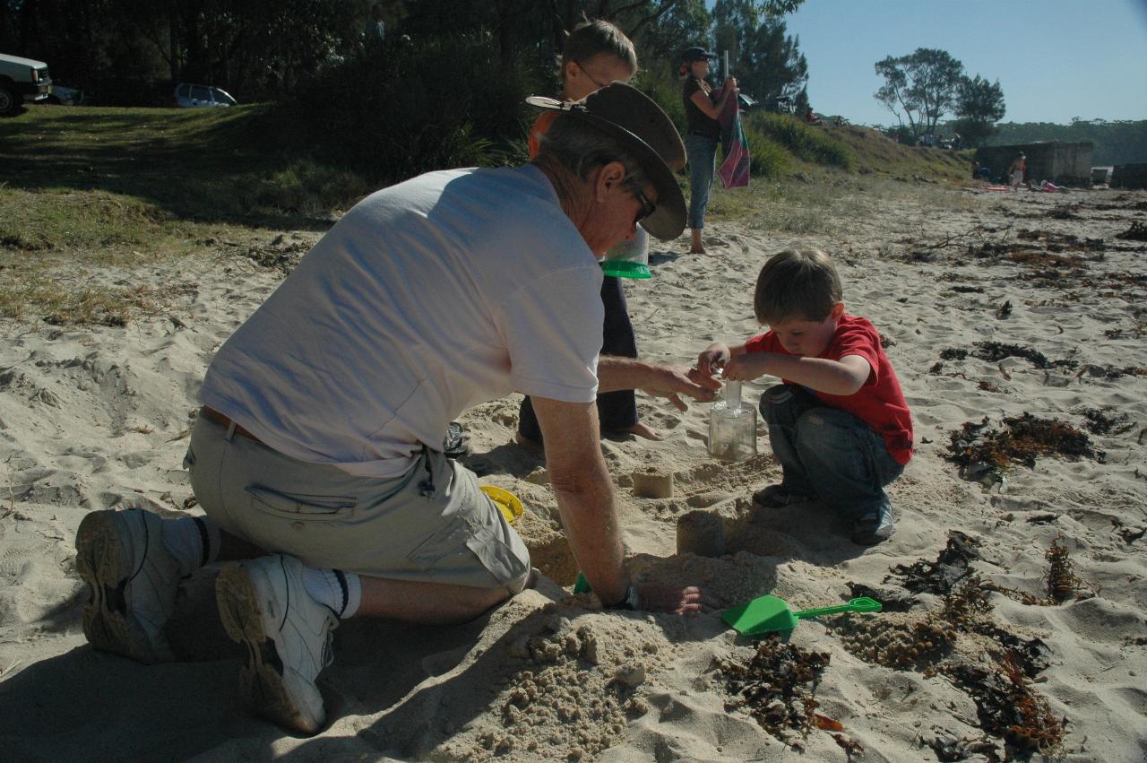 Boys playing in the sand at Boat Harbour Beach, Bendalong: Peter, Tynan and Jake