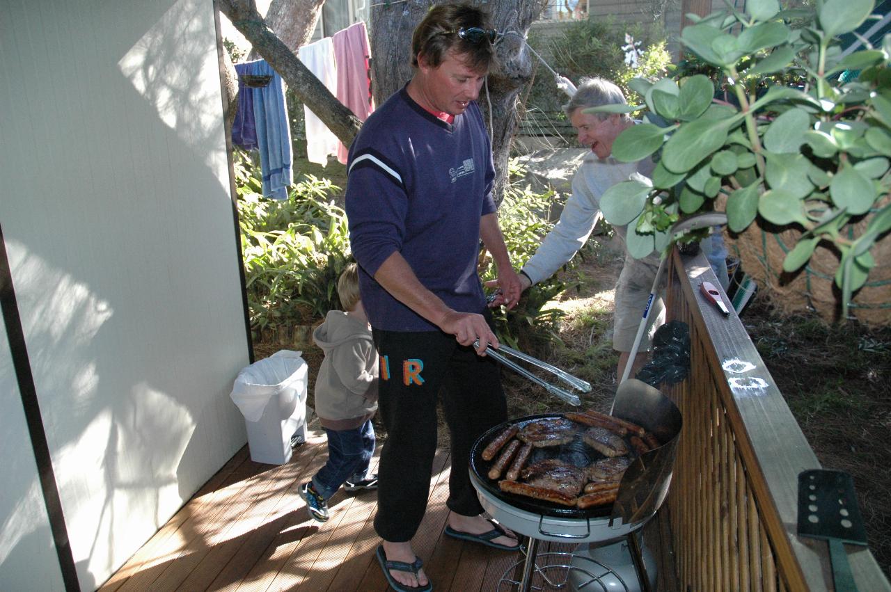 Cameron cooks while Peter entertains Flynn at Bendalong over Easter