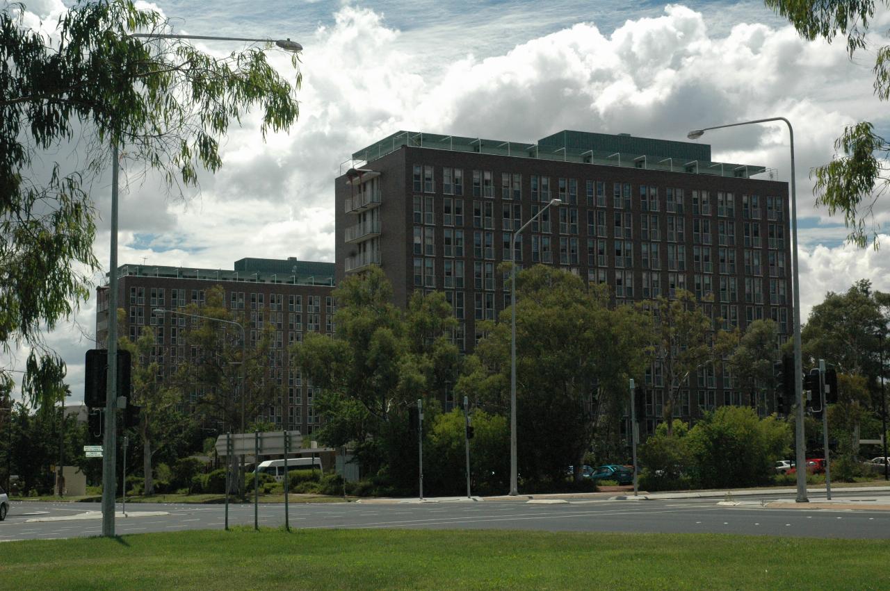 Fenner Hall, as seen from median of Northbourne Avenue