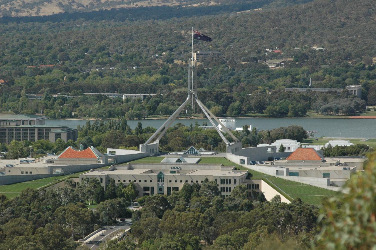 New Parliament House (and top of old) from Red Hill