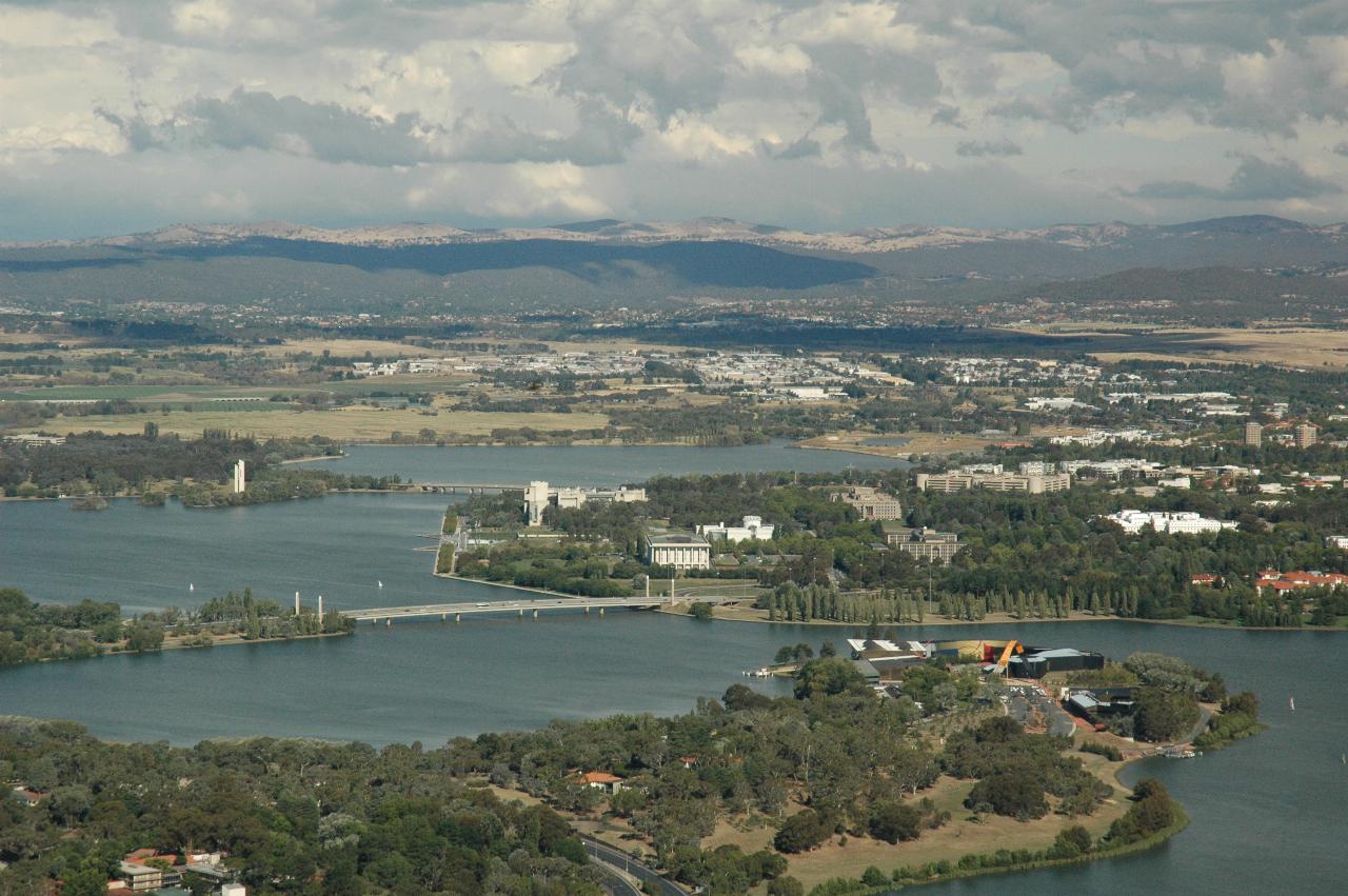 Museum of Australia, Lake Burley Griffin, Old Parliament House, as seen from Telstra Tower