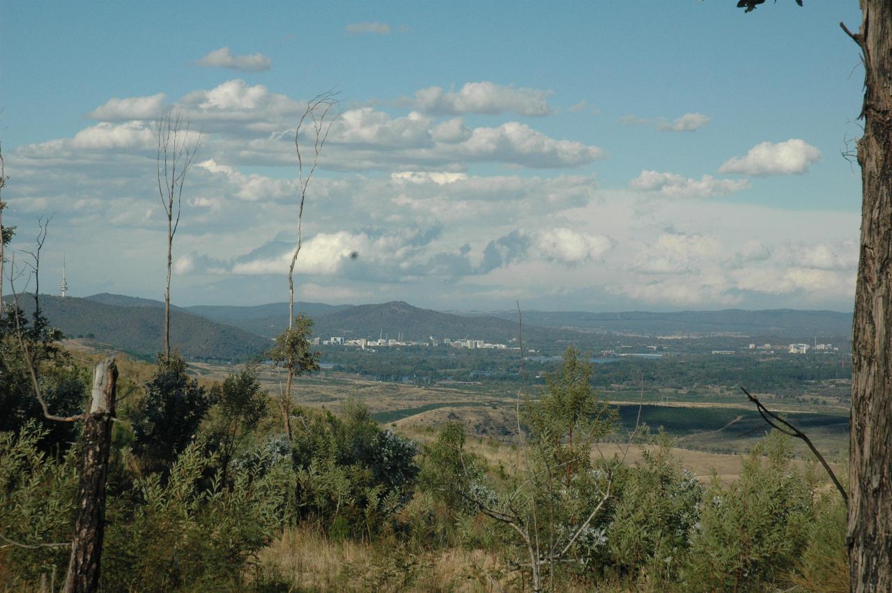 View over Canberra from Mt. Stromlo, showing Black Mountain and Telstra Tower, Mt. Ainslie and Lake Burley Griffin