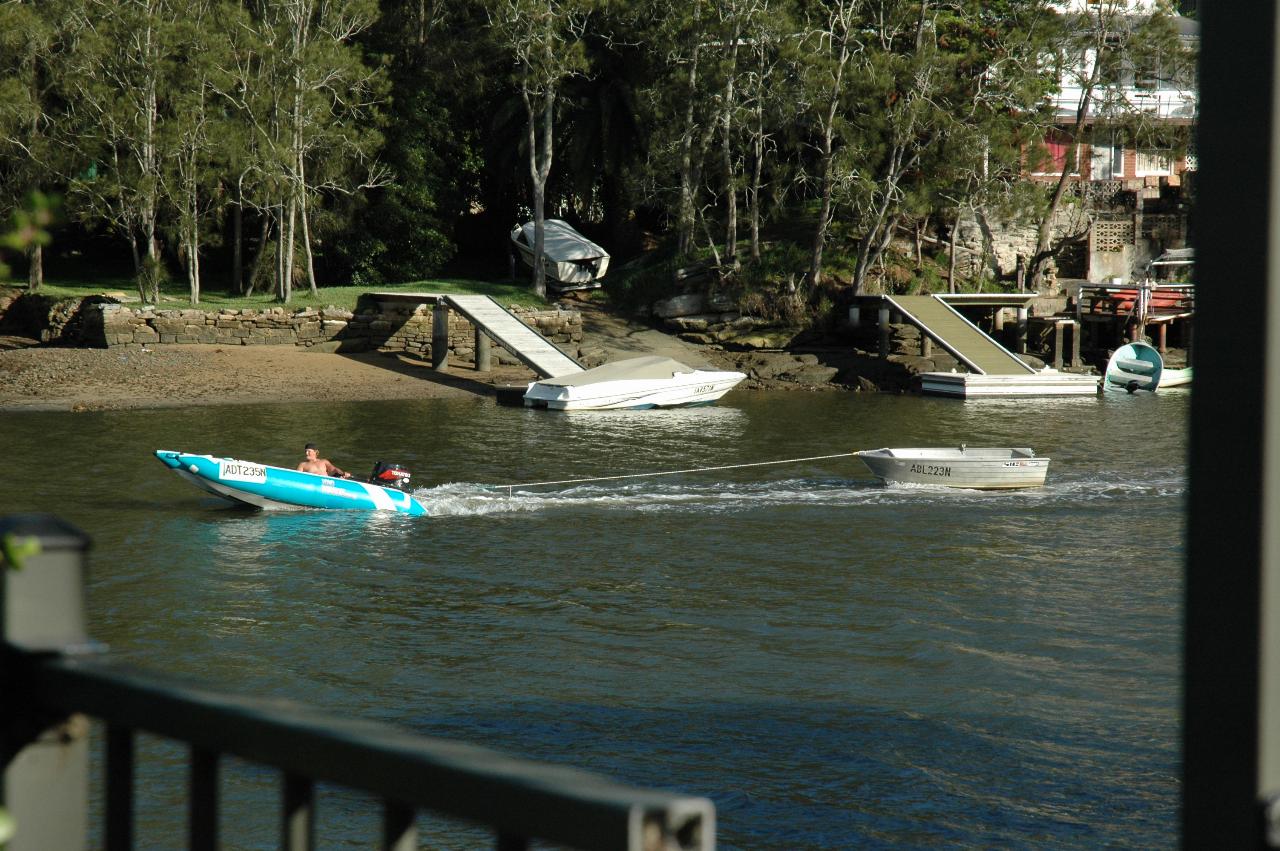 Towing a tinny with an inflatable boat on Woronora at Shell's