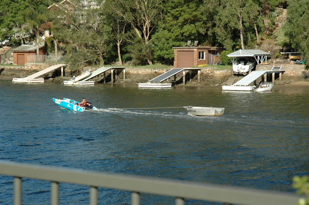 Towing a tinny with an inflatable boat on Woronora at Shell's