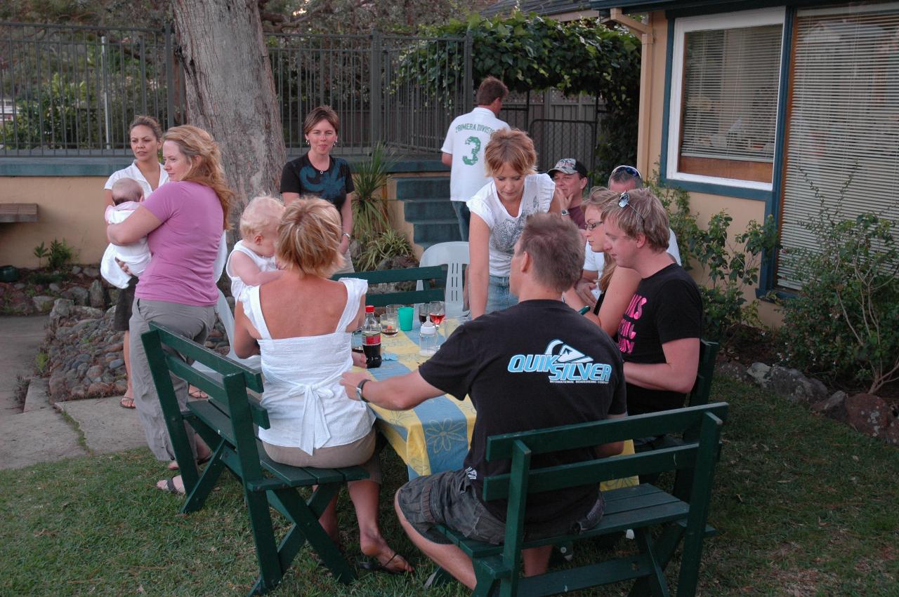 Gathering outside at Cam & Shell's