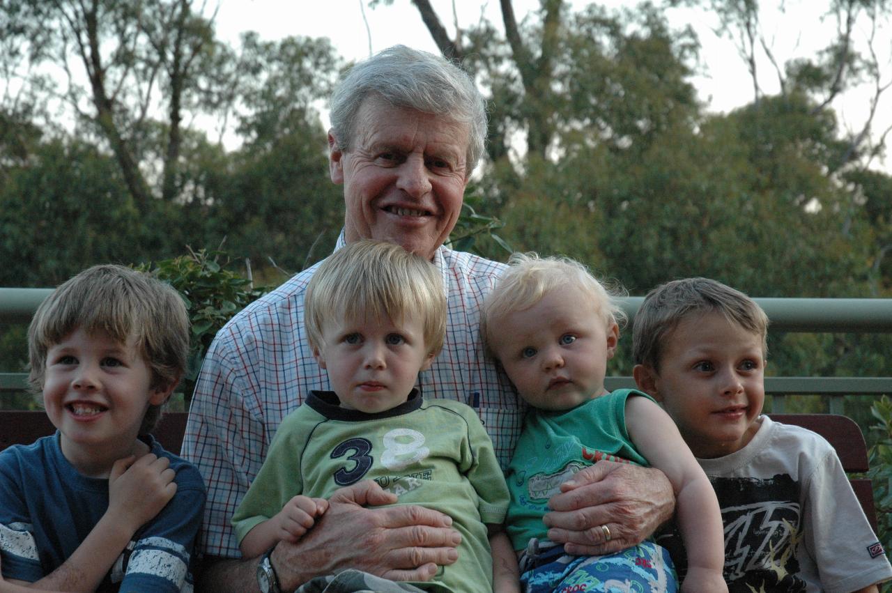 Peter with grandsons: Jake, Flynn, Cooper, Tynan at Illawong family dinner