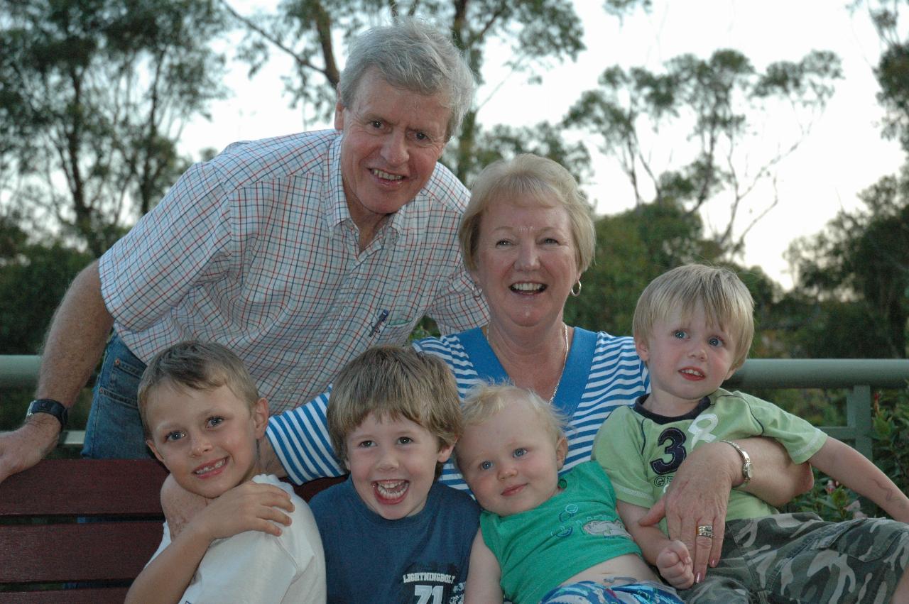 Peter & Yvonne with grandsons: Jake, Flynn, Cooper, Tynan at Illawong family dinner