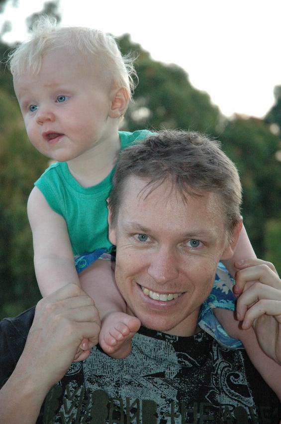 Cooper on Glenn's shoulder at Illawong family dinner