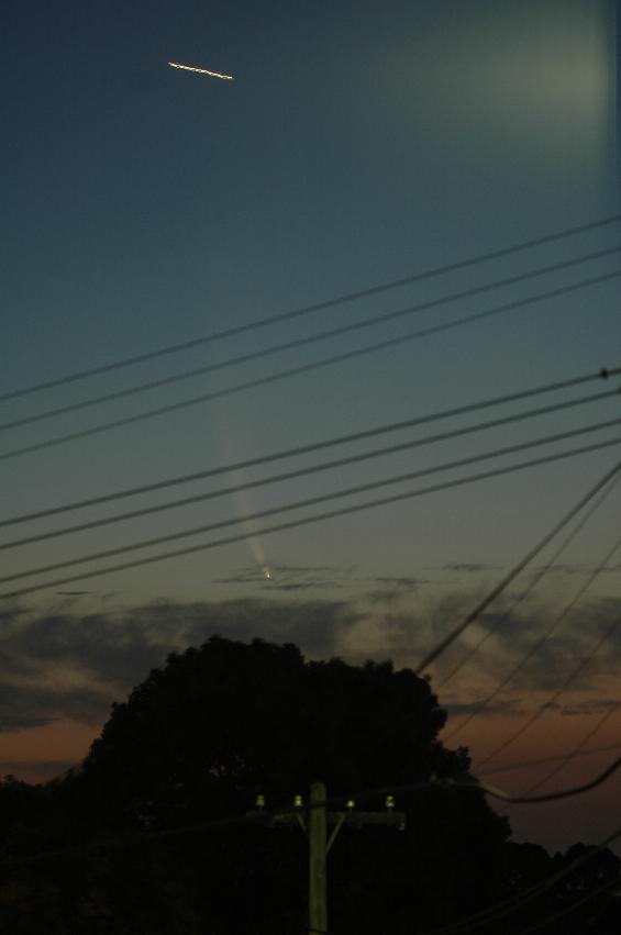 Comet McNaught as seen from Gibson Avenue with passing plane headed in to Mascot