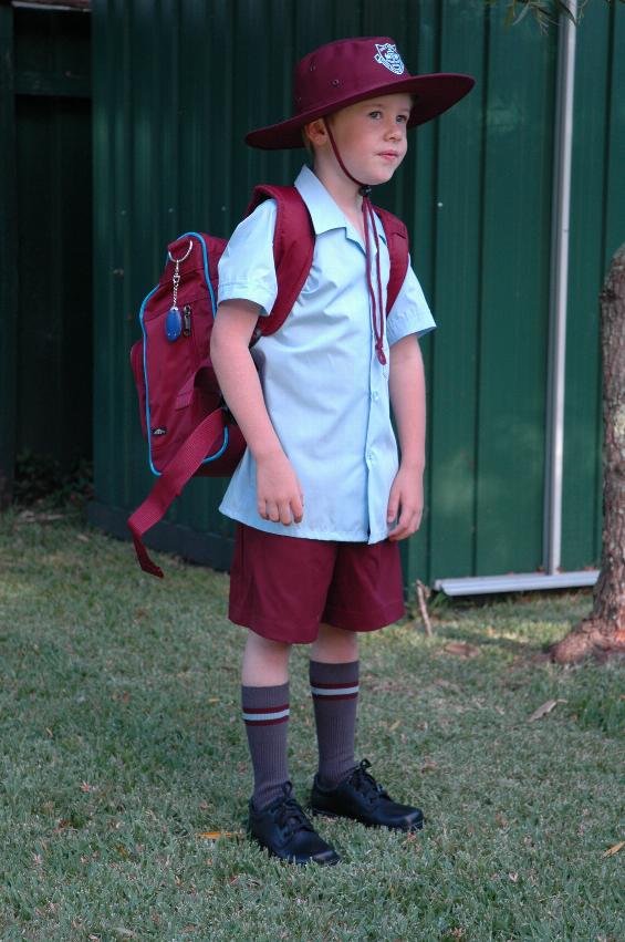 Jake wearing school bag (backpack)