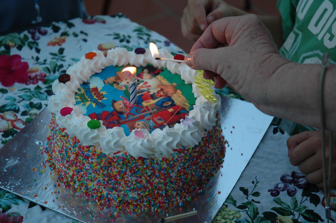 Cooper's First Birthday: The cake, with the candle blown out already