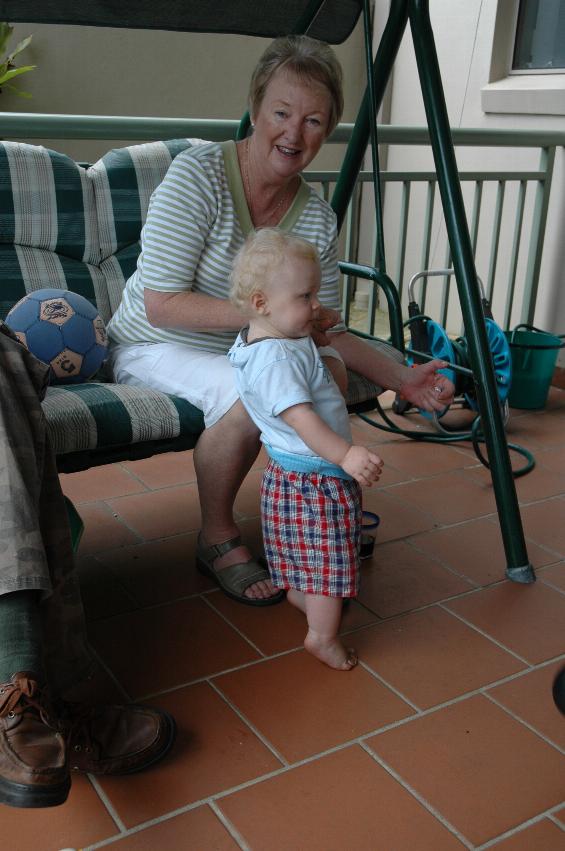 Family Dinner: Cooper standing, with just a little help from Yvonne