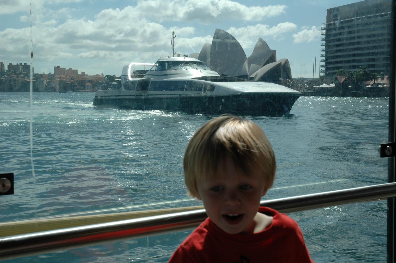 Luna Park Day: Flynn about to be run down by an incoming ferry at Circular Quay