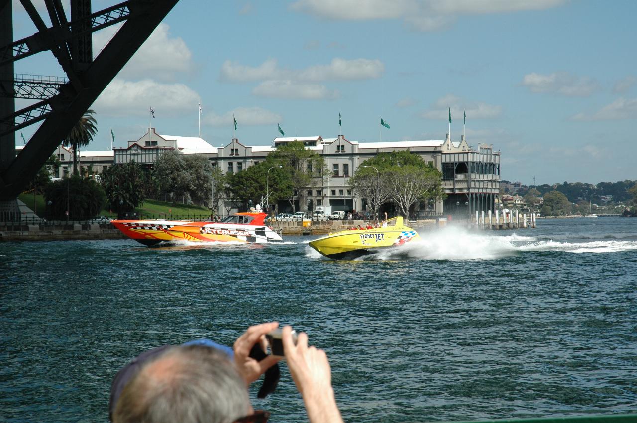 Luna Park Day: Tourist jet boats as seen from ferry to Milsons Point