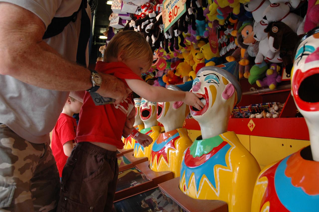 Luna Park Day: Jake and Flynn with the laughing clowns