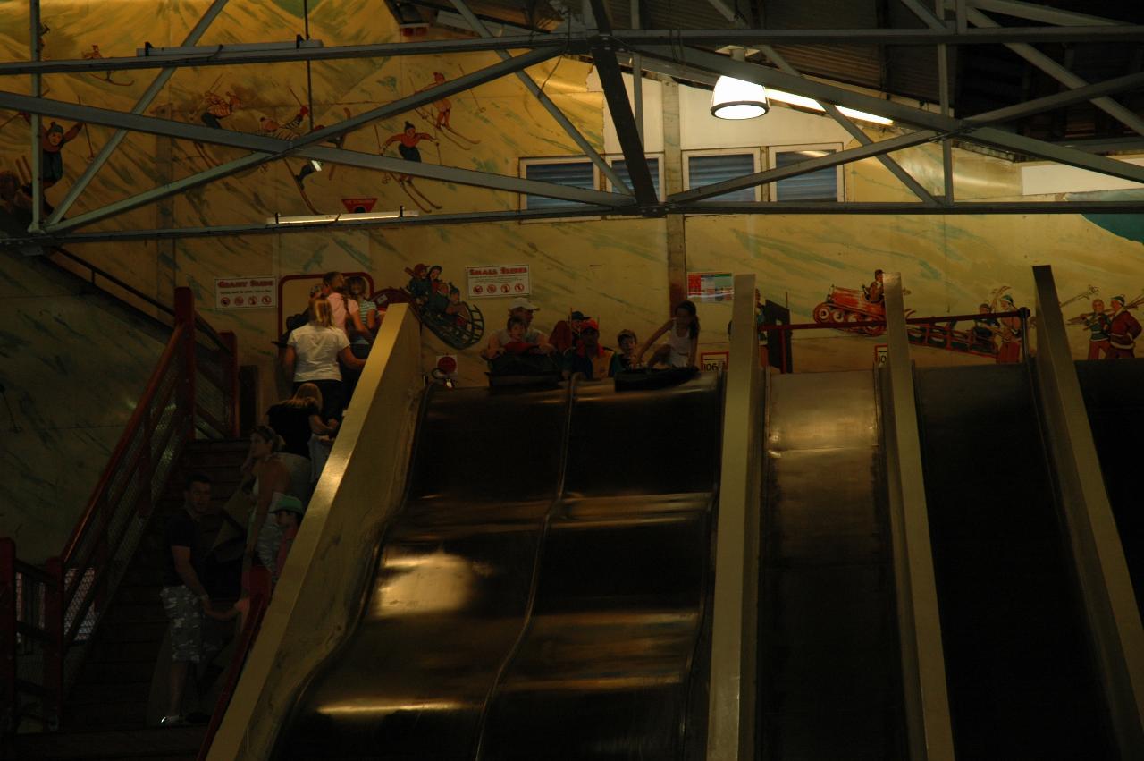 Luna Park Day: Peter and Jake about to ride the Big slippery dip