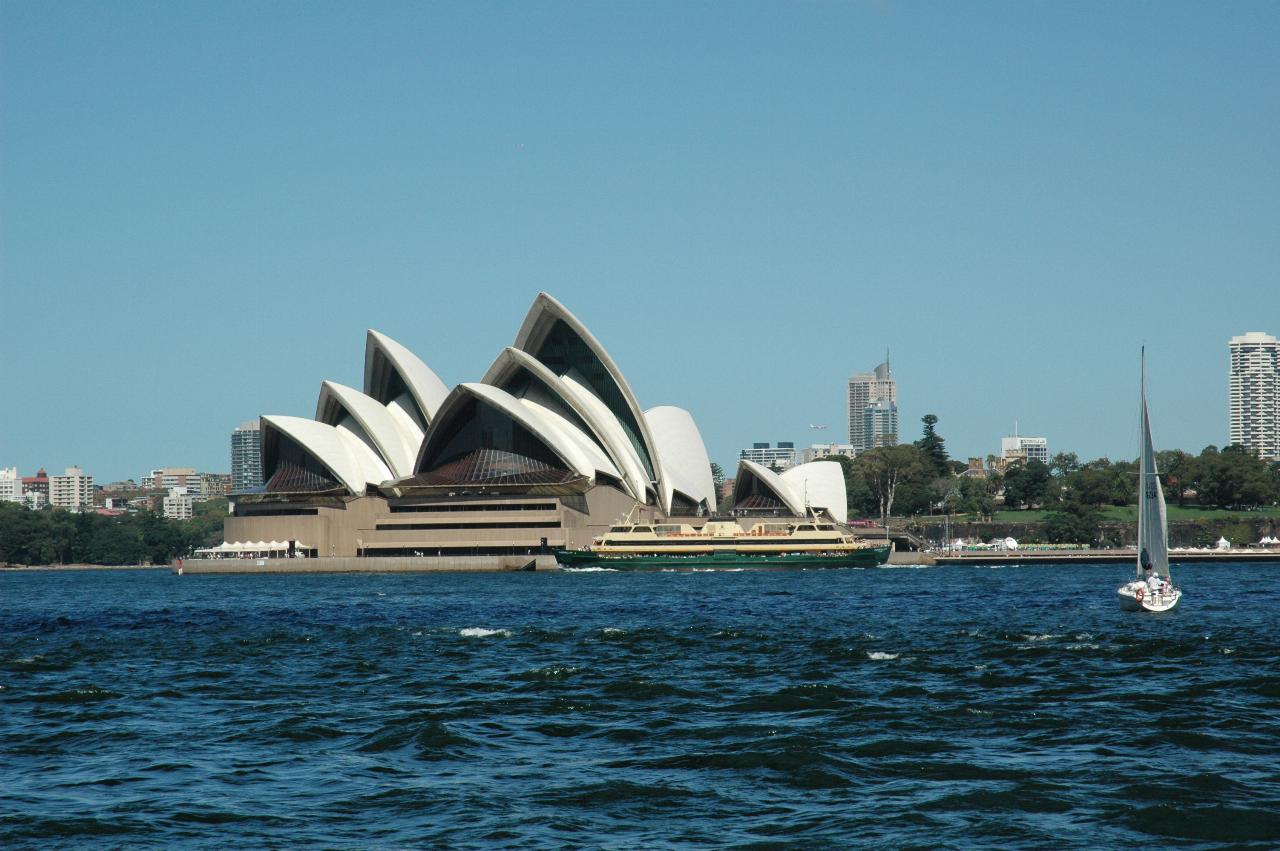 Luna Park Day: Opera House and passing Manly Ferry from Milsons Point wharf