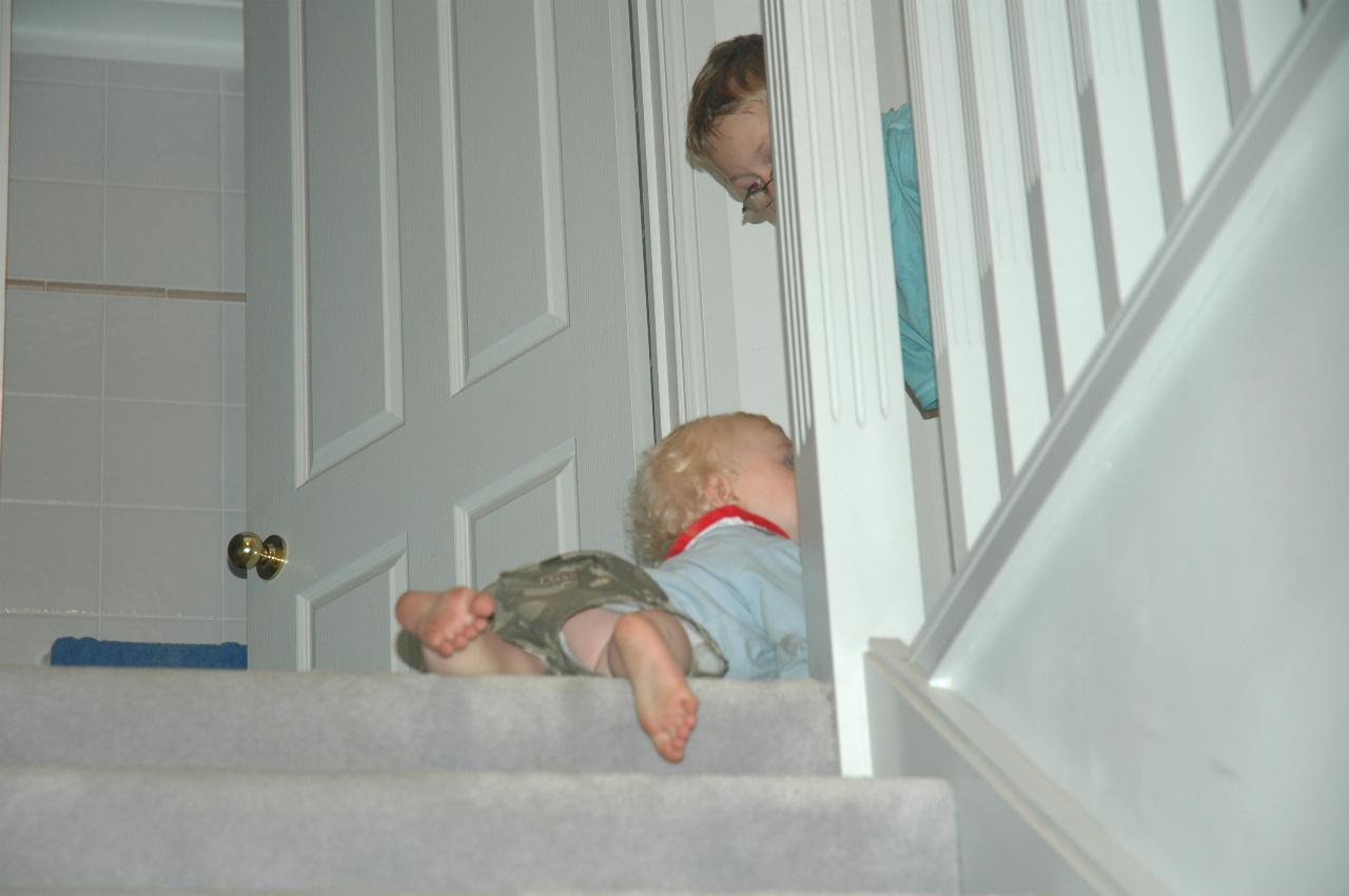 Peter's 66th Birthday: Cooper made it up the stairs to meet his brother Tynan