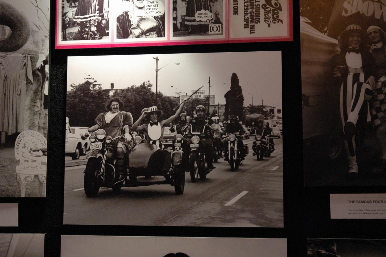 Motorcycle & side car with Aunty Jack and Thin Arthur & other riders