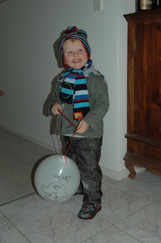 Jake Croft's 7th birthday: Cooper in his cold weather beanie and scarf