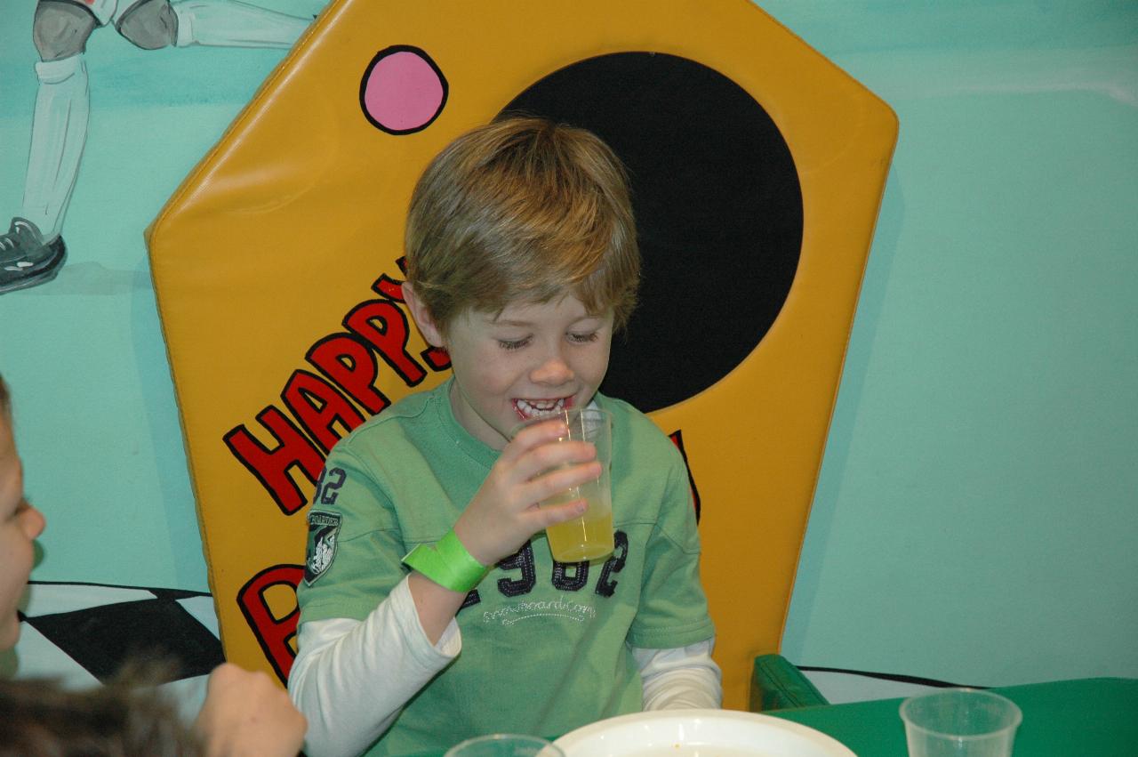 Jake's 7th birthday party at Club Kids, Earlwood: Eating time - Jake as \