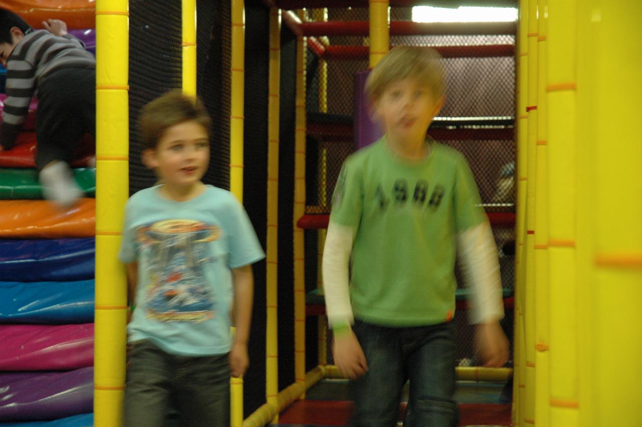 Jake's 7th birthday party at Club Kids, Earlwood: Jake and friend in a hurry