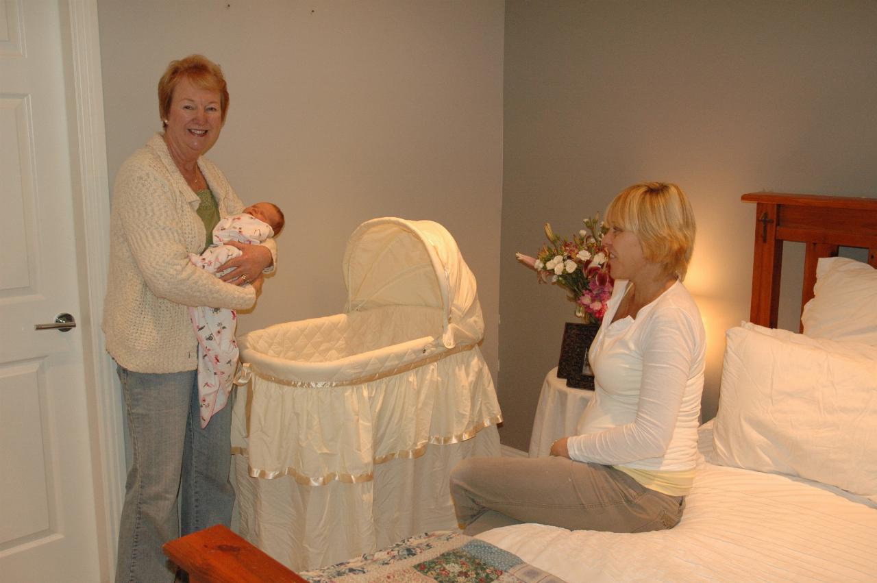 Yvonne with Lily and Kelly in master bedroom at Kurnell