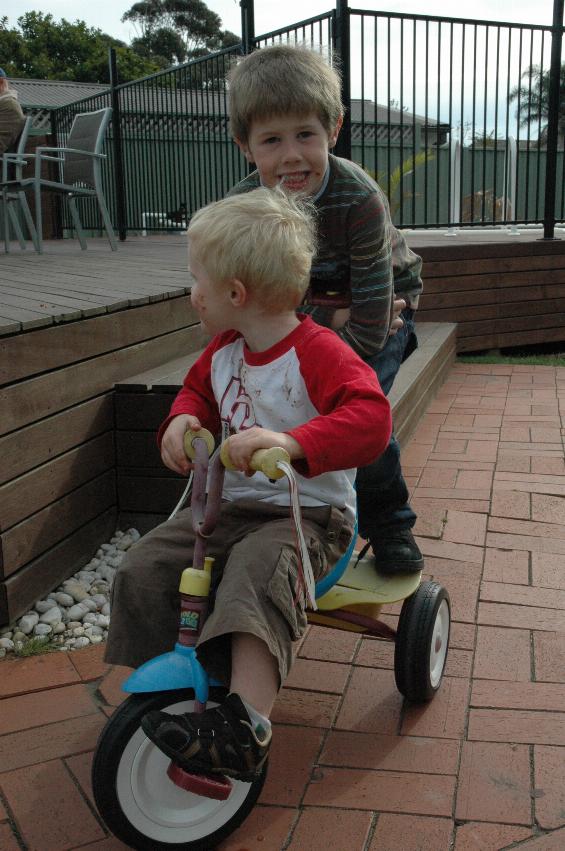 Jake getting a ride from Cooper on Kelly's 39th birthday at Kurnell