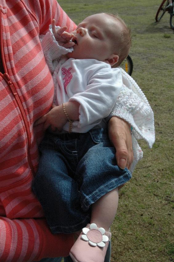 Fathers Day at Burnum Burnum Reserve: Lily Wallace all dressed up and sound asleep