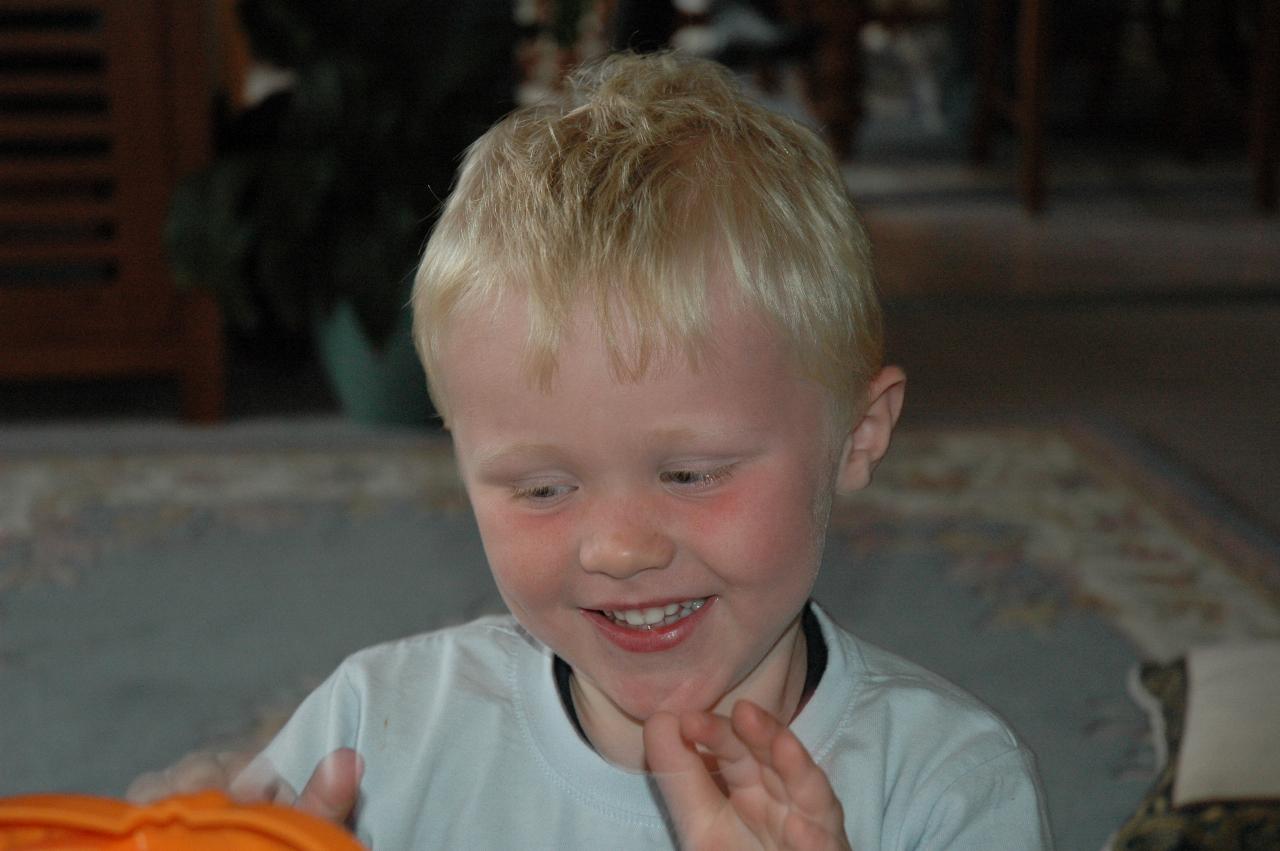 Family Dinner at Illawong: Cooper amused with musical instrument