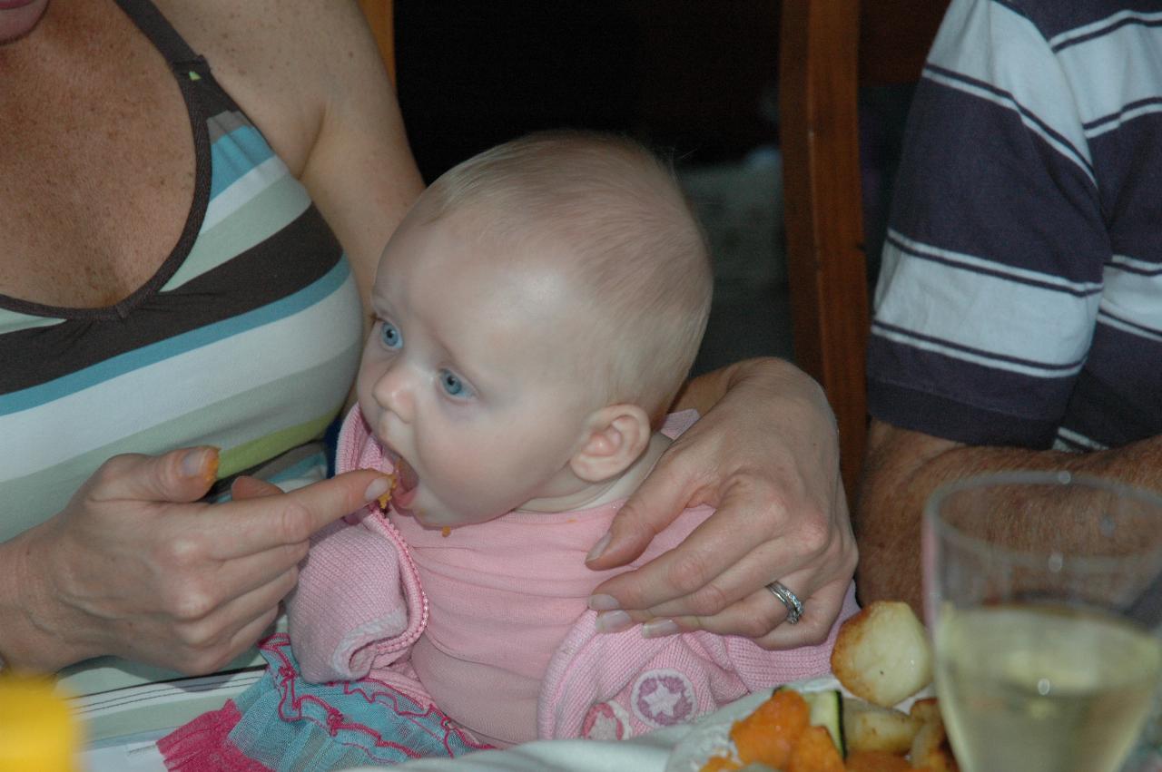 Christmas dinner at Illawong: Lily in eating mode - first touch of solids