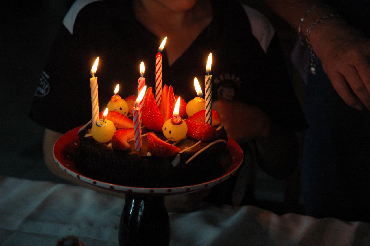 Christmas dinner at Illawong: She's on fire, Lil.  Tynan's cake all lit up