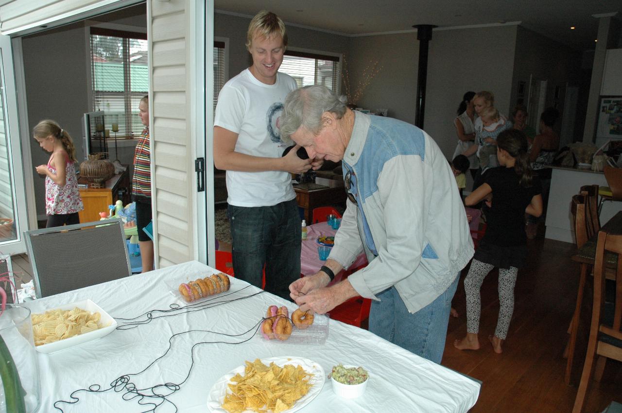 Cooper's 3rd birthday: Donut on a string contest preparations