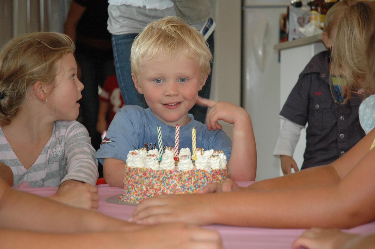 Cooper's 3rd birthday: Singing 'Happy Birthday',  but before the candles were lit